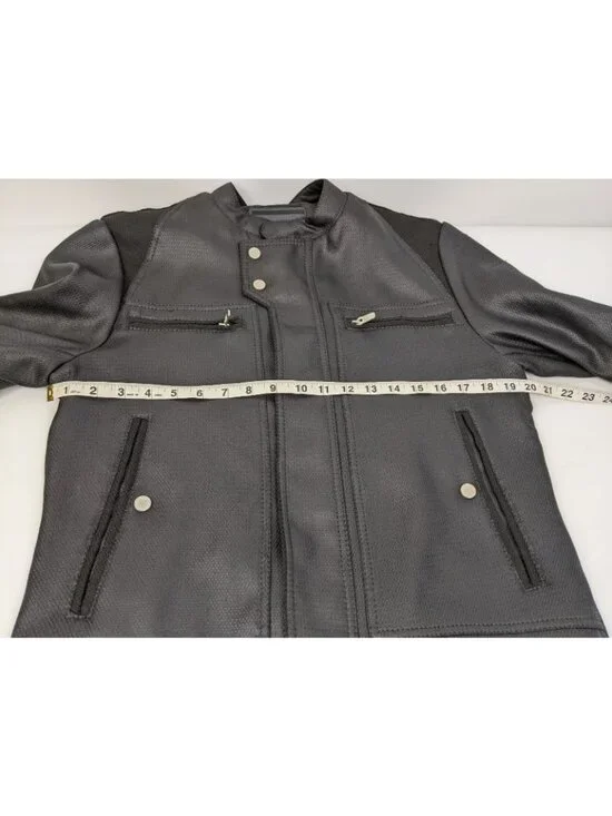 Zara Man Faux Leather Black Moto Jacket Mens Size Medium Motorcycle Biker - Picture 6 of 9